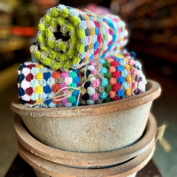 4 Rainbow Pom Pom Turkish Cotton Kitchen Towels - Picture 4 of 9